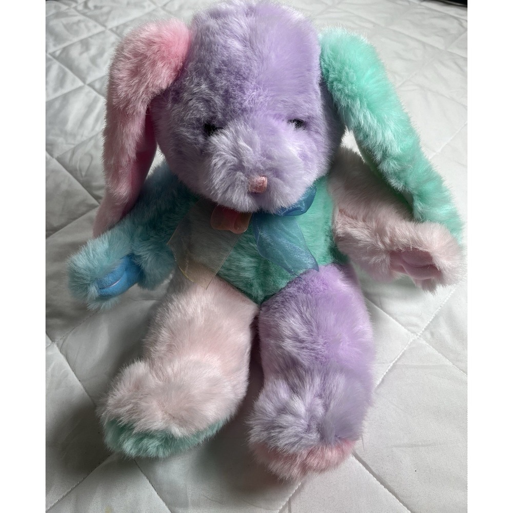 Vintage Pastel Patchwork Bunny Plush 14" Easter Rabbit Stuffed Animal